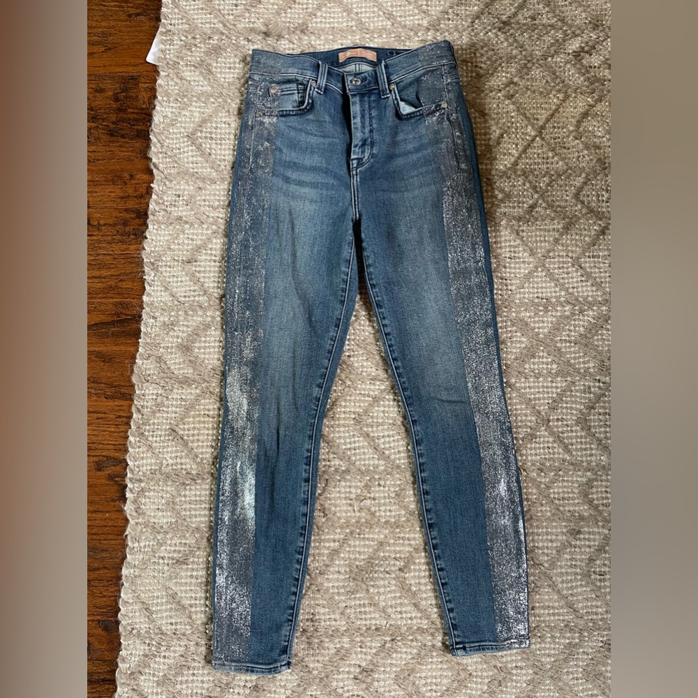 7 For All Mankind Silver Racing Stripe High Rise Jeans - Picture 2 of 4